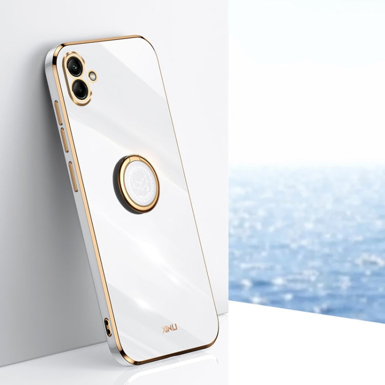 For Samsung Galaxy A04e 4G XINLI Straight Edge 6D Electroplate TPU Phone Case with Ring Holder(White)
