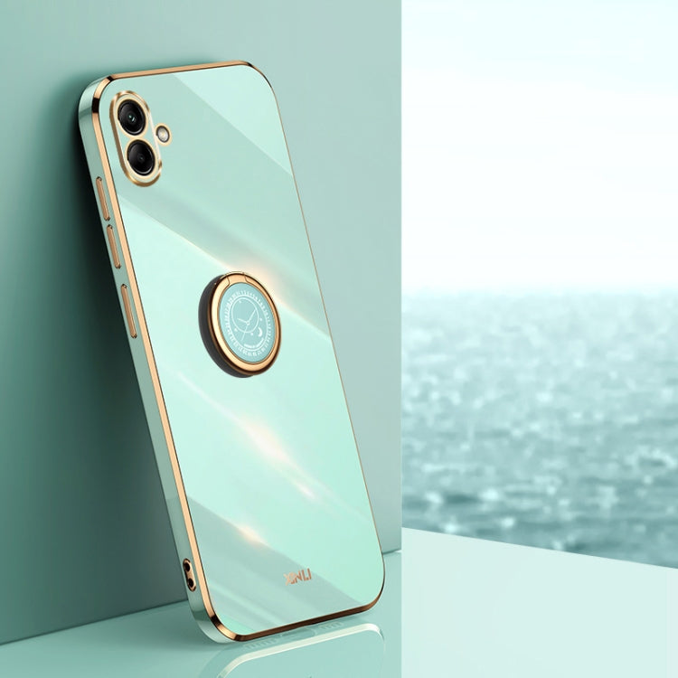 For Samsung Galaxy A04e 4G XINLI Straight Edge 6D Electroplate TPU Phone Case with Ring Holder(Mint Green)