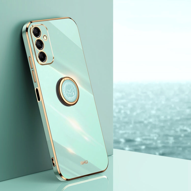 For Samsung Galaxy A15 XINLI Straight Edge 6D Electroplate TPU Phone Case with Ring Holder(Mint Green)