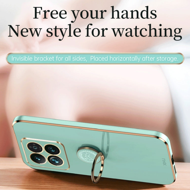 For Xiaomi 14 XINLI Straight Edge 6D Electroplate TPU Phone Case with Ring Holder(Mint Green)