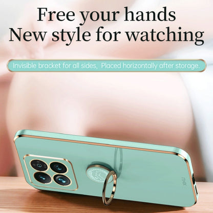 For Xiaomi 14 XINLI Straight Edge 6D Electroplate TPU Phone Case with Ring Holder(Mint Green)