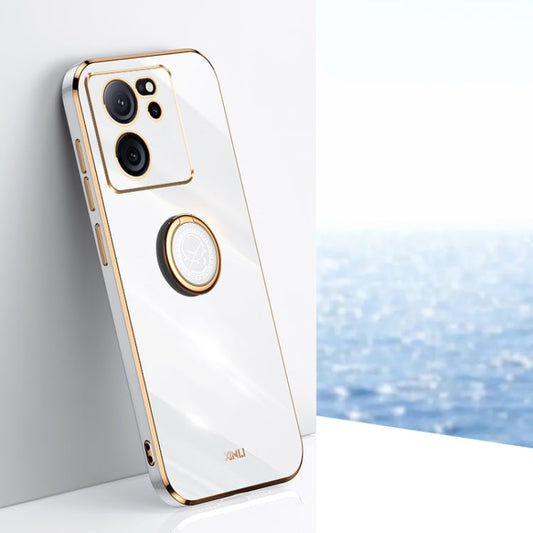 Pour Xiaomi Redmi K60 Ultra / Mi 13T XINLI Coque de téléphone en TPU à bords droits 6D avec support annulaire (blanc)