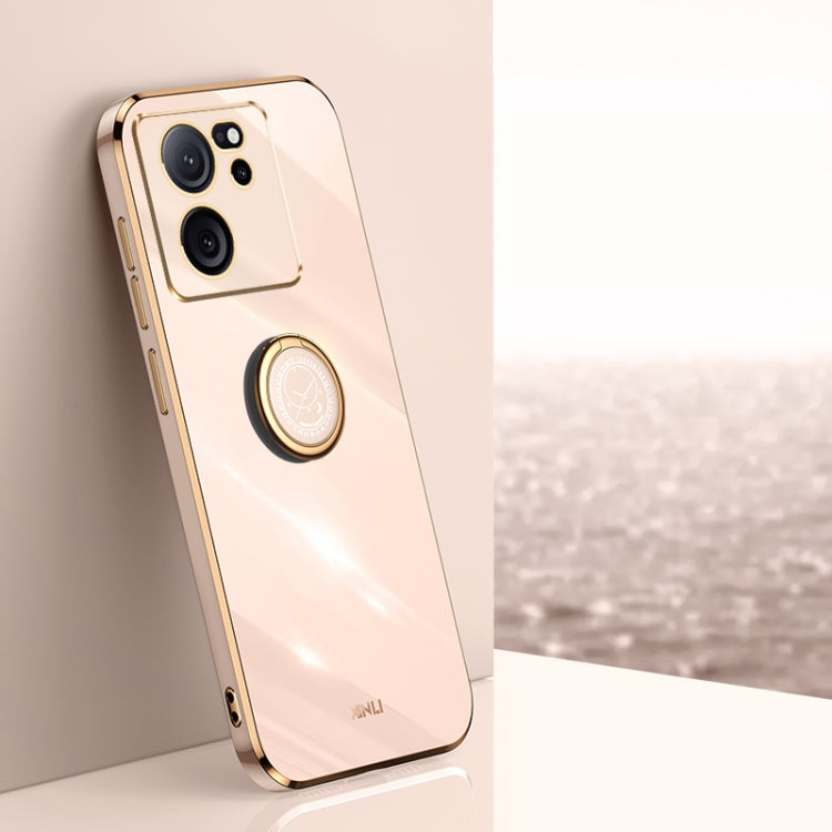 Pour Xiaomi Redmi K60 Ultra / Mi 13T Étui de téléphone en TPU électrolytique 6D à bords droits XINLI avec support annulaire (Rose)