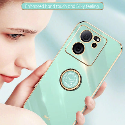 Pour Xiaomi Redmi K60 Ultra / Mi 13T Étui de téléphone en TPU électrolytique 6D à bords droits XINLI avec support annulaire (Rose)