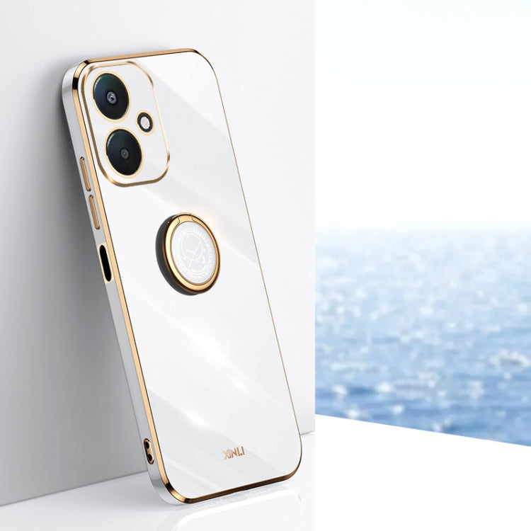 Pour Xiaomi Redmi 13C 5G XINLI Étui de téléphone en TPU à bord droit 6D galvanisé avec support annulaire (blanc)