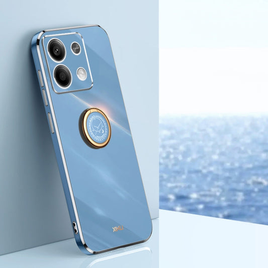 Pour Xiaomi Redmi Note 13 4G Coque de téléphone en TPU XINLI à bord droit galvanisé 6D avec support d'anneau (Bleu Céleste)