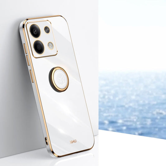 Pour Xiaomi Redmi Note 13 4G Étui de téléphone en TPU XINLI à bords droits 6D galvanisé avec support de bague (blanc)