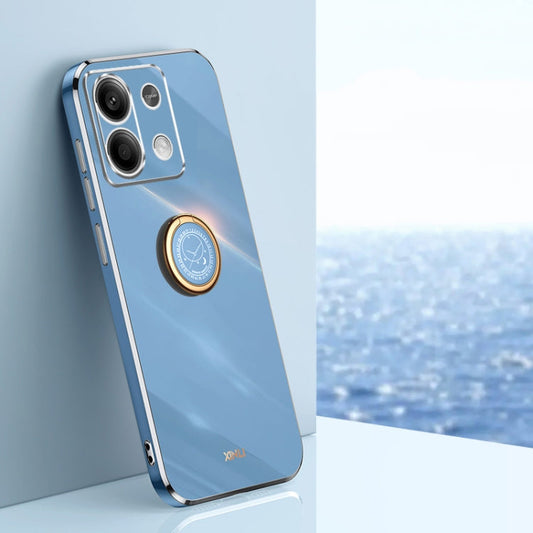Pour Xiaomi Redmi Note 13 Pro 4G Coque de Téléphone TPU XINLI à Bord Droit 6D Galvanisée avec Anneau de Support (Bleu Céleste)