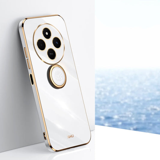 For Redmi 14C 4G XINLI Straight Edge 6D Electroplate TPU Phone Case with Ring Holder(White)