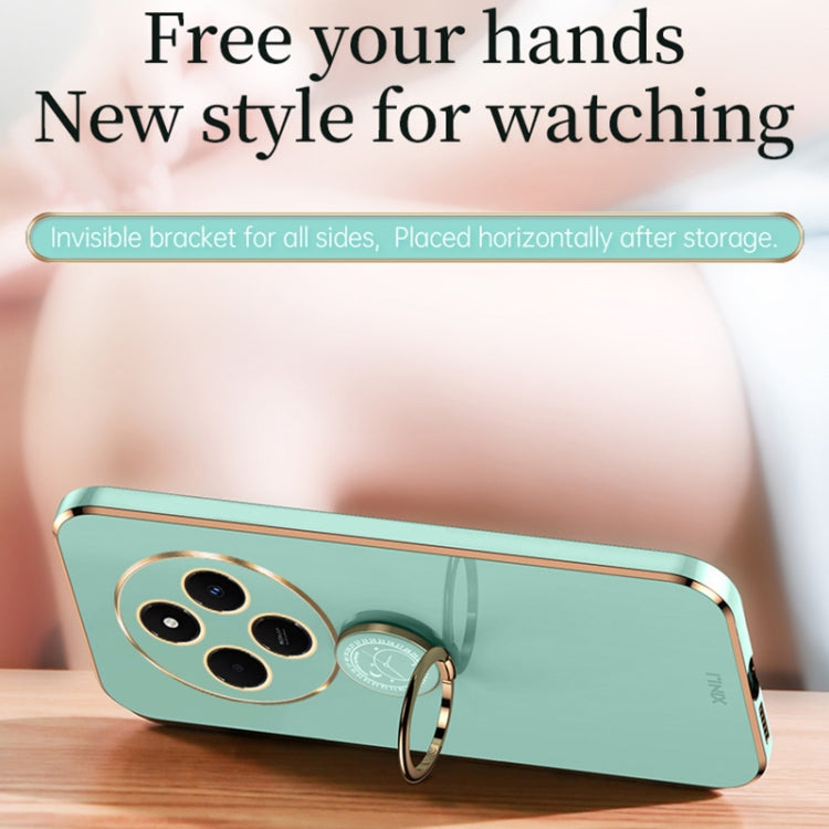 For Redmi 14C 4G XINLI Straight Edge 6D Electroplate TPU Phone Case with Ring Holder(Mint Green)