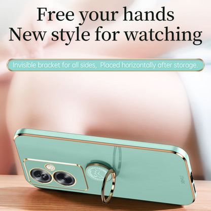 For OPPO A2 5G XINLI Straight Edge 6D Electroplate TPU Phone Case with Ring Holder(Mint Green)