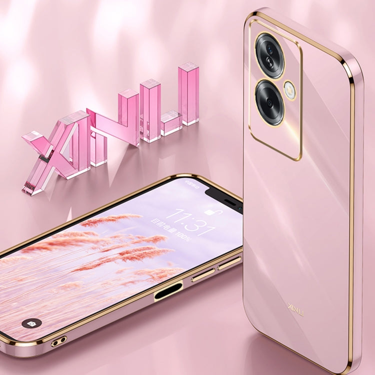 For OPPO A2 5G XINLI Straight Edge 6D Electroplate TPU Phone Case with Ring Holder(Mint Green)