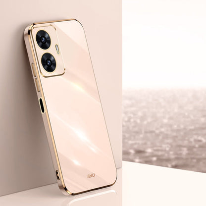 Pour Realme C55 XINLI Coque de téléphone en TPU plaquée or 6D à bords droits (rose)