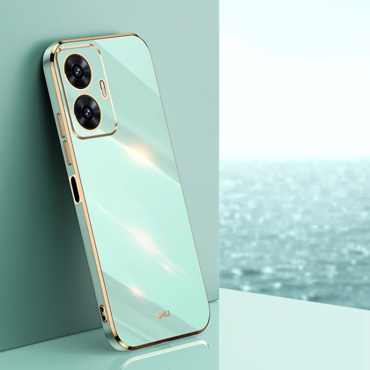 For Realme C55 XINLI Straight 6D Plating Gold Edge TPU Phone Case(Mint Green)