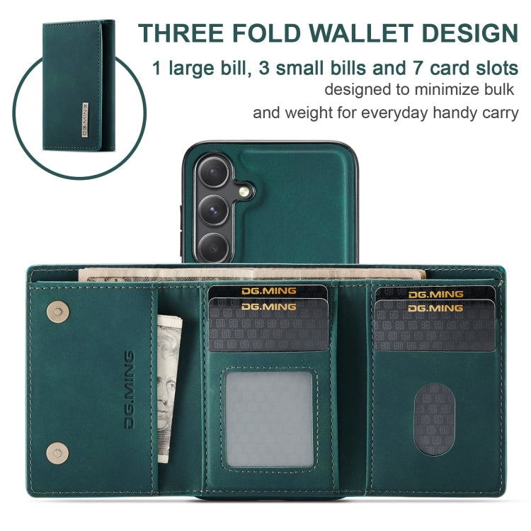 Pour Samsung Galaxy S24 5G DG.MING M1 Series Portefeuille Multi-Cartes à Trois Volets + Coque de Téléphone Magnétique (Vert)