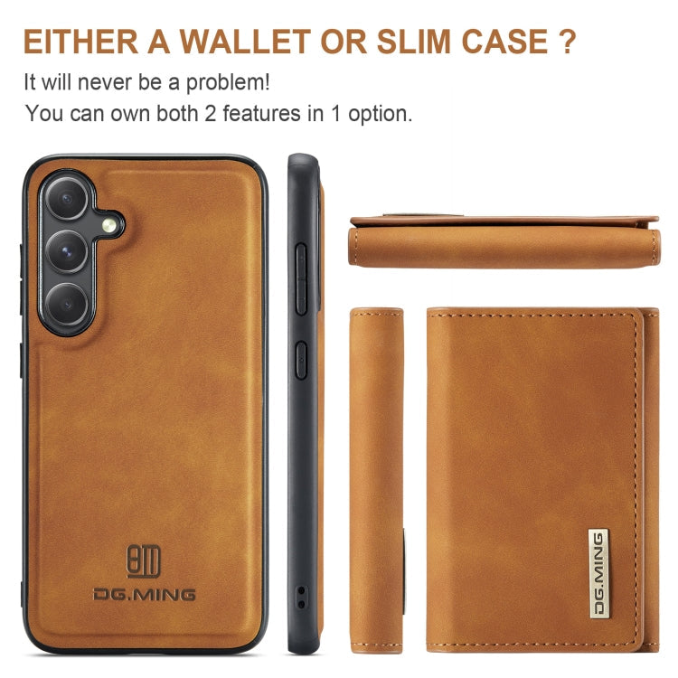Pour Samsung Galaxy S24+ 5G DG.MING M1 Series Étui Portefeuille 3 Plis Multi-cartes + Coque de Téléphone Magnétique (Marron)