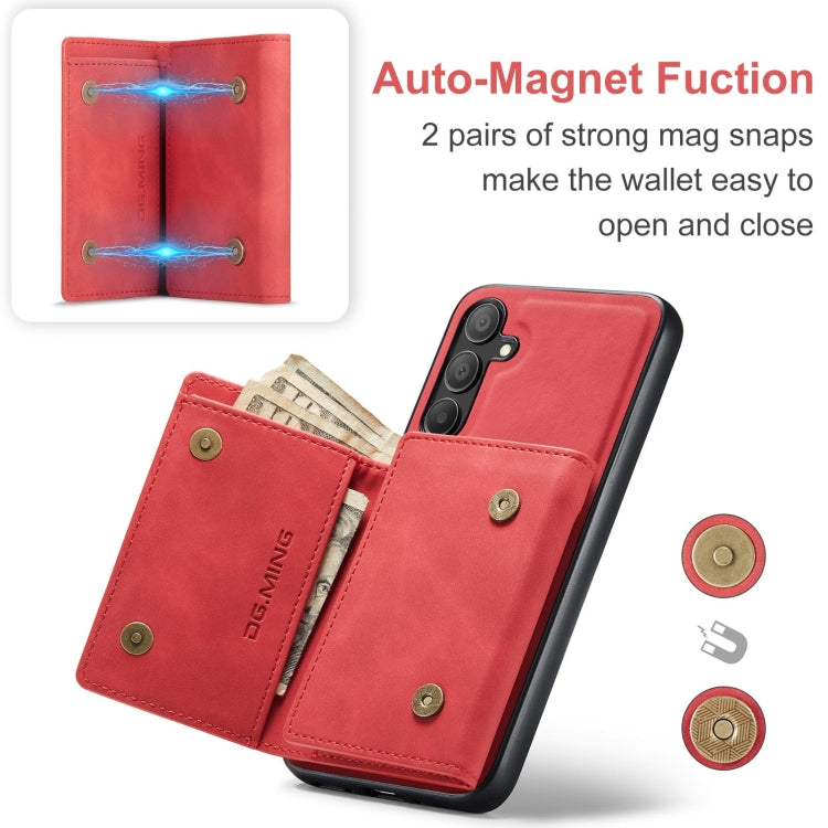 For Samsung Galaxy A15 5G / A15 4G DG.MING M1 Series 3-Fold Multi Card Wallet + Magnetic Phone Case(Red)