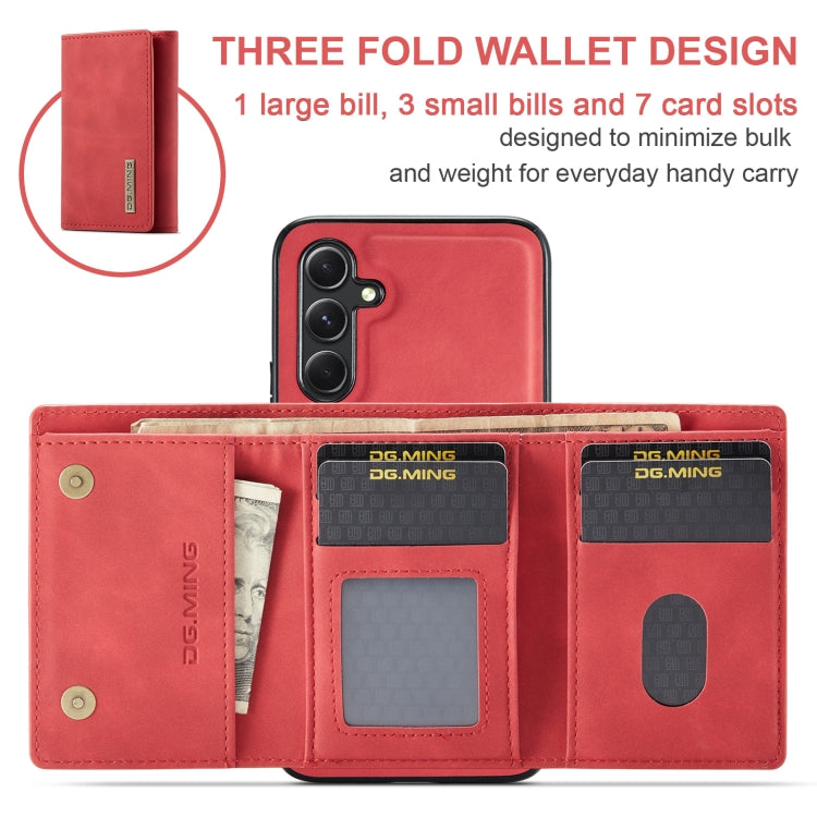 For Samsung Galaxy A35 5G DG.MING M1 Series 3-Fold Multi Card Wallet + Magnetic Phone Case(Red)