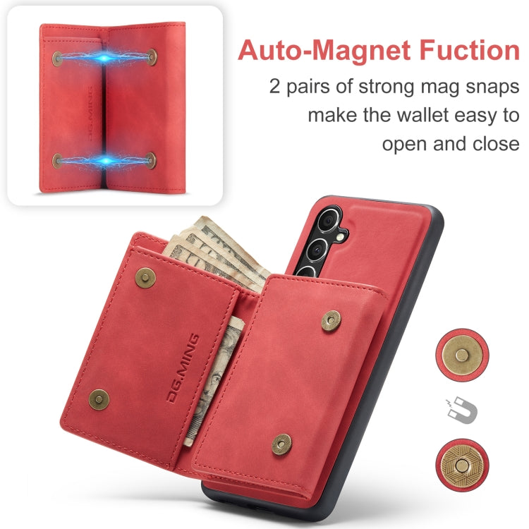 For Samsung Galaxy A35 5G DG.MING M1 Series 3-Fold Multi Card Wallet + Magnetic Phone Case(Red)