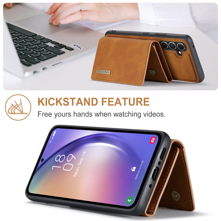 Pour Samsung Galaxy A35 5G DG.MING Série M1 Étui Portefeuille à Trois Volets Multi-Cartes + Coque de Téléphone Magnétique (Marron)