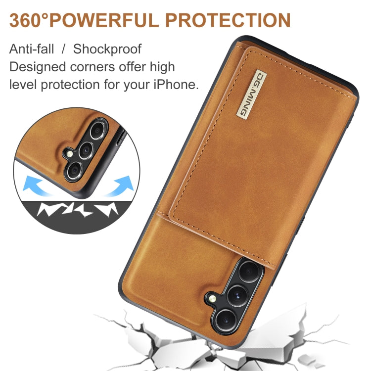 Pour Samsung Galaxy A35 5G DG.MING Série M1 Étui Portefeuille à Trois Volets Multi-Cartes + Coque de Téléphone Magnétique (Marron)