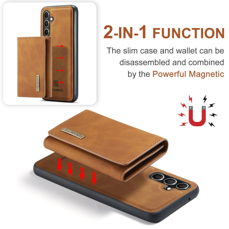 Pour Samsung Galaxy A35 5G DG.MING Série M1 Étui Portefeuille à Trois Volets Multi-Cartes + Coque de Téléphone Magnétique (Marron)