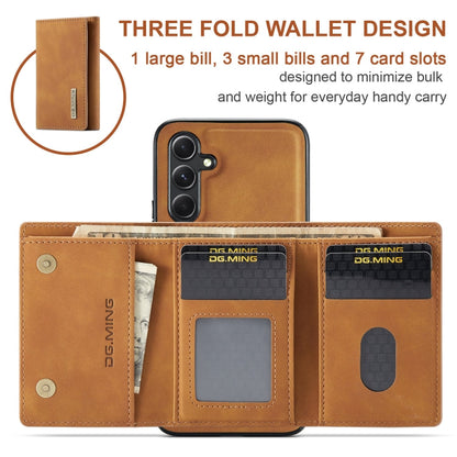 Pour Samsung Galaxy A35 5G DG.MING Série M1 Étui Portefeuille à Trois Volets Multi-Cartes + Coque de Téléphone Magnétique (Marron)