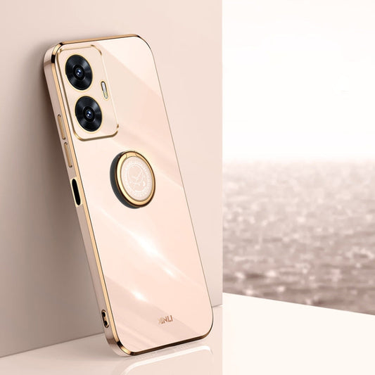 Pour Realme C55, étui de téléphone en TPU XINLI Straight Edge 6D Electroplate avec support anneau (rose)