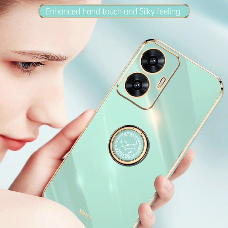 For Realme C55 XINLI Straight Edge 6D Electroplate TPU Phone Case with Ring Holder(Pink)