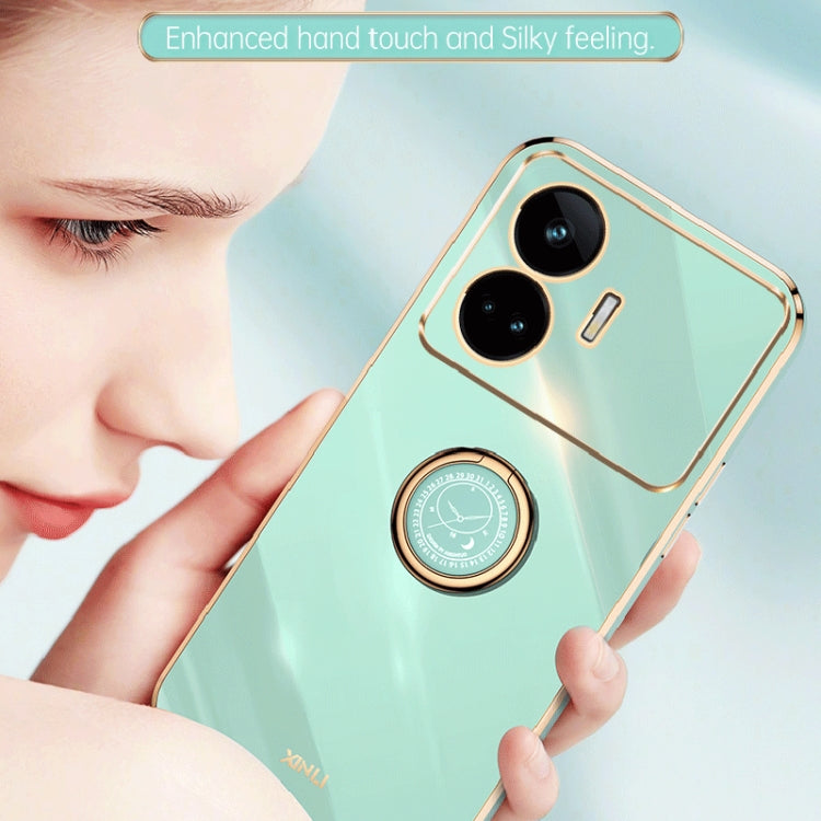 For Realme GT Neo5 SE XINLI Straight Edge 6D Electroplate TPU Phone Case with Ring Holder(Black)