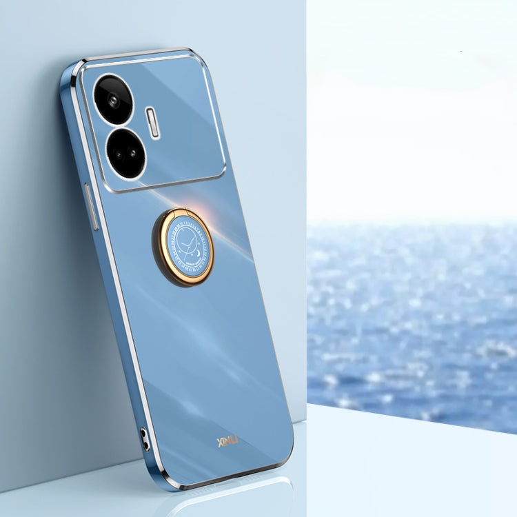 Pour Realme GT Neo5 SE XINLI Coque de Téléphone en TPU Plaqué 6D à Bord Droit avec Anneau (Bleu Céleste)