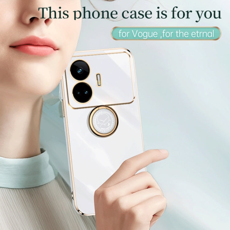 Pour Realme GT Neo5 SE Coque de téléphone en TPU électrolytique 6D à bords droits XINLI avec support de bague (vert menthe)