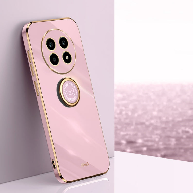 Pour Realme 13 Pro Global XINLI Étui de Téléphone en TPU avec Bord Droit et Électroplacage 6D avec Anneau Support (Violet Cerise)
