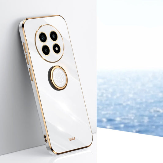 Pour Realme 13 Pro Global Coque de Téléphone en TPU à Bord Droit Electroplaqué 6D XINLI avec Support Annulaire (Blanc)