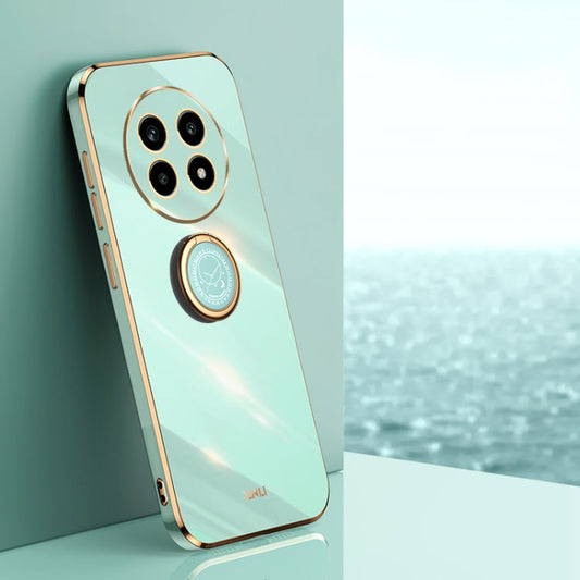 Pour Realme 13 Pro Global XINLI Étui de téléphone en TPU à bord droit 6D galvanisé avec support annulaire (vert menthe)
