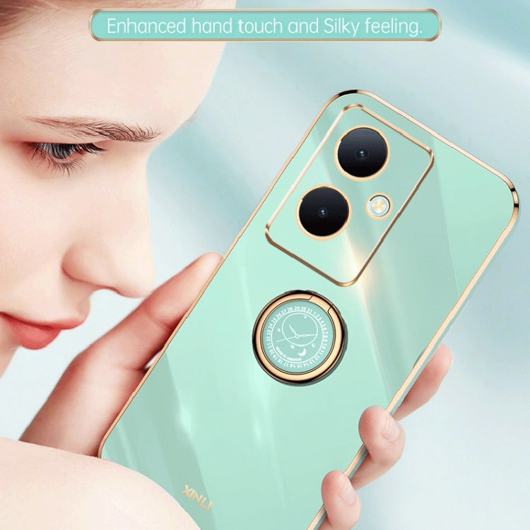 Pour coque de téléphone en TPU électrolytique 6D à bord droit vivo Y78+ XINLI avec support de bague (noir)