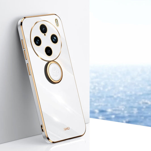 For vivo X100 Pro 5G XINLI Straight Edge 6D Electroplate TPU Phone Case with Ring Holder(White)