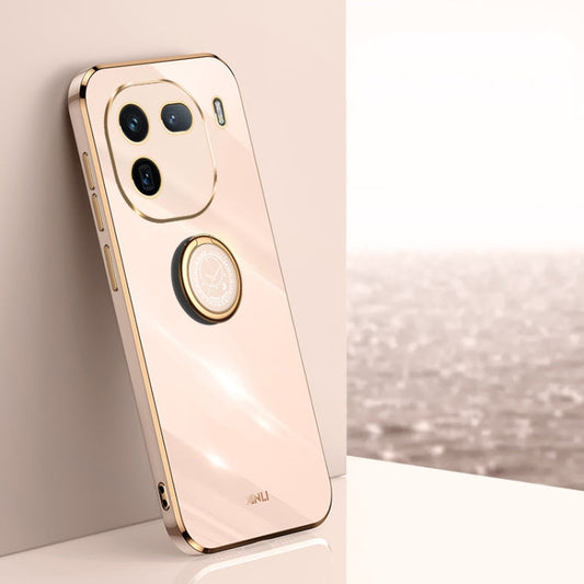 For vivo iQOO 12 Pro 5G XINLI Straight Edge 6D Electroplate TPU Phone Case with Ring Holder(Pink)
