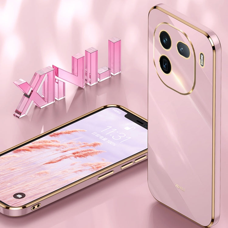 For vivo iQOO 12 Pro 5G XINLI Straight Edge 6D Electroplate TPU Phone Case with Ring Holder(Pink)