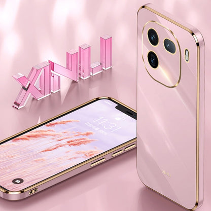 For vivo iQOO 12 Pro 5G XINLI Straight Edge 6D Electroplate TPU Phone Case with Ring Holder(Pink)