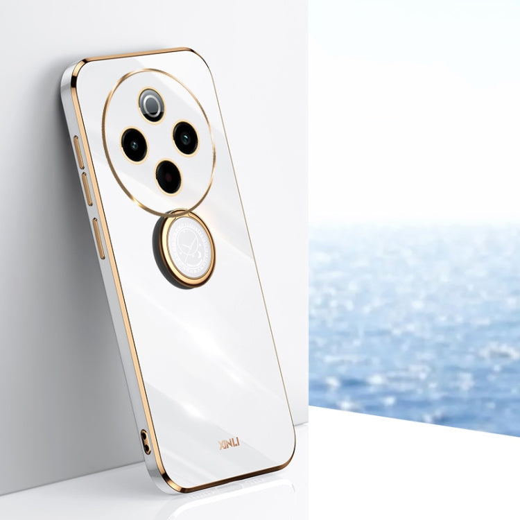 For vivo Y300 Pro XINLI Straight Edge 6D Electroplate TPU Phone Case with Ring Holder(White)