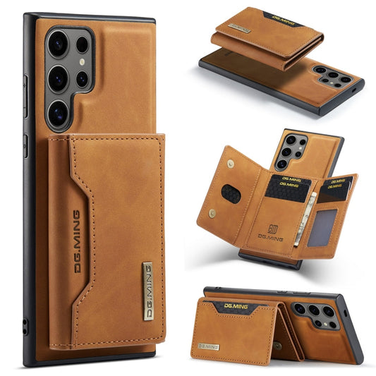 Pour Samsung Galaxy S24 Ultra 5G DG.MING M2 Series Étui de Téléphone Magnétique avec Rabat et Multi-Pochettes (Marron)