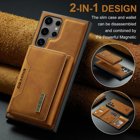 Pour Samsung Galaxy S24 Ultra 5G DG.MING M2 Series Étui de Téléphone Magnétique avec Rabat et Multi-Pochettes (Marron)