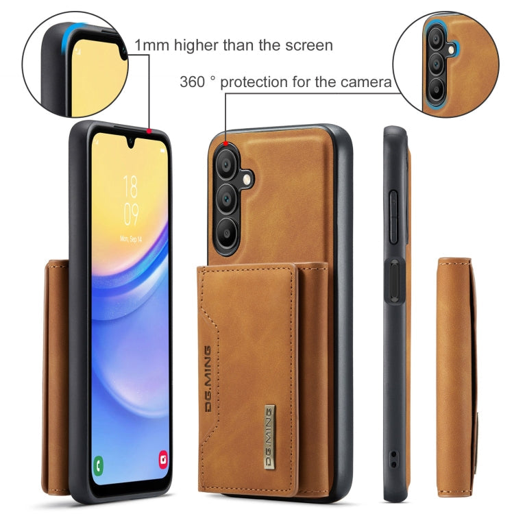 Pour Samsung Galaxy A15 5G / A15 4G DG.MING M2 Series 3 volets Porte-cartes multiples + étui de téléphone magnétique (marron)