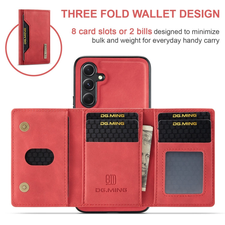 For Samsung Galaxy A35 5G DG.MING M2 Series 3-Fold Multi Card Bag + Magnetic Phone Case(Red)