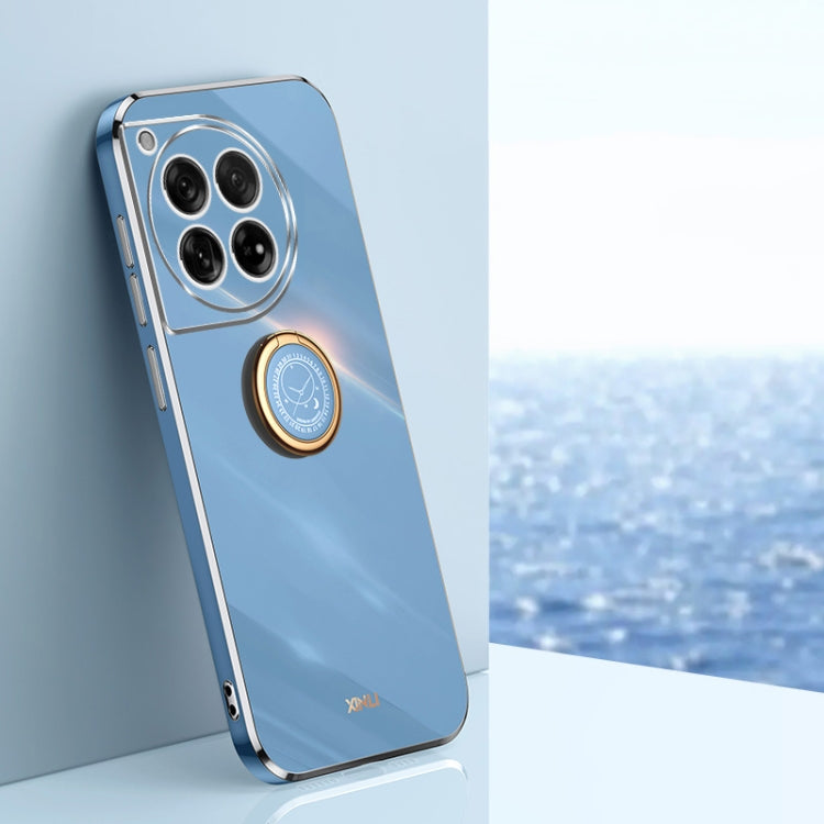 For OnePlus Ace 3 XINLI Straight Edge 6D Electroplate TPU Phone Case with Ring Holder(Celestial Blue)