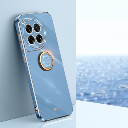 For OnePlus Ace 3 XINLI Straight Edge 6D Electroplate TPU Phone Case with Ring Holder(Celestial Blue)