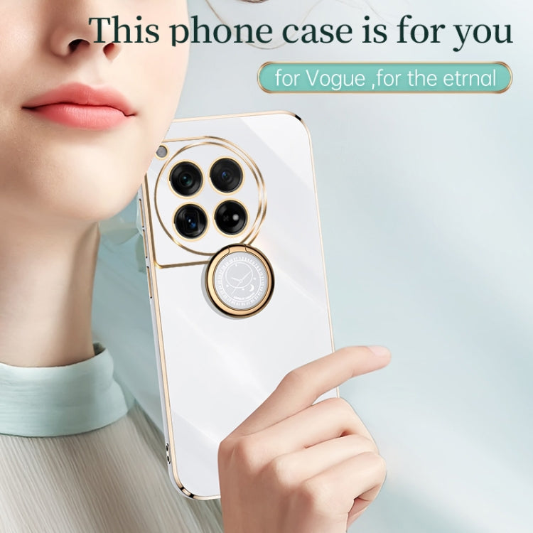 For OnePlus Ace 3 XINLI Straight Edge 6D Electroplate TPU Phone Case with Ring Holder(Hawthorn Red)