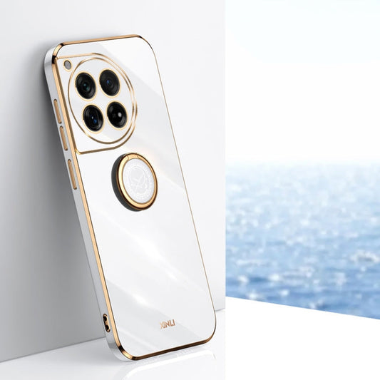 Pour OnePlus Ace 3 XINLI Étui de téléphone en TPU à bord droit 6D avec galvanoplastie et anneau (blanc)