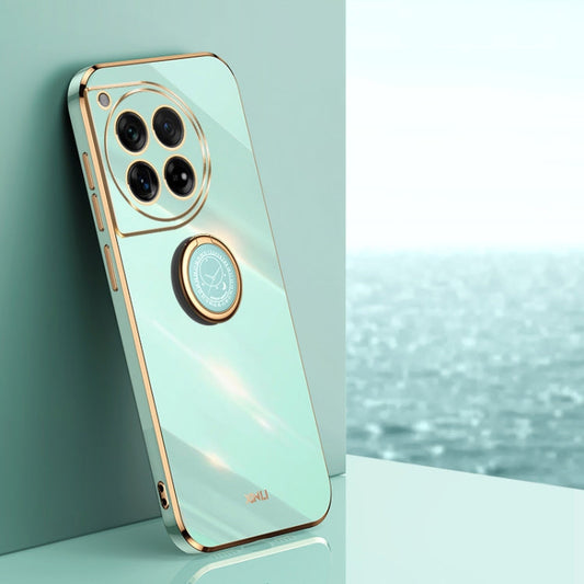 Pour étui de téléphone en TPU à électroplacage 6D à bords droits XINLI OnePlus Ace 3 avec support annulaire (vert menthe)